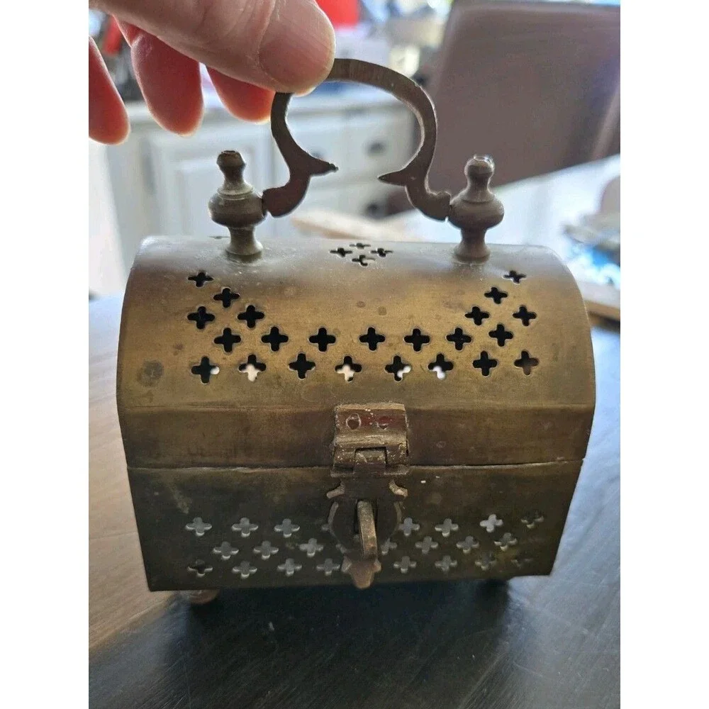 vintage brass potpourri trinket box Cricket Box Cage Metal